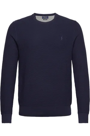 Ralph Lauren Textured Cotton Crewneck Sweater Sport Knitwear Round Necks Navy