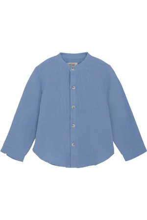 Huttelihut Shirt Ls Muslin Tops Shirts Long-sleeved Shirts Blue