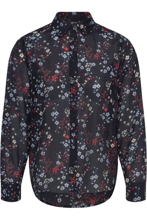 GANT Reg Floral Print Cot Silk Shirt Tops Shirts Long-sleeved Black