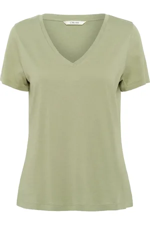 Cream Crnaia Deep V-Neck T-Shirt Tops T-shirts & Tops Short-sleeved Green