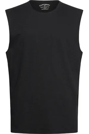 Superdry Raw Edge Slub Tank Tops T-shirts Sleeveless Black