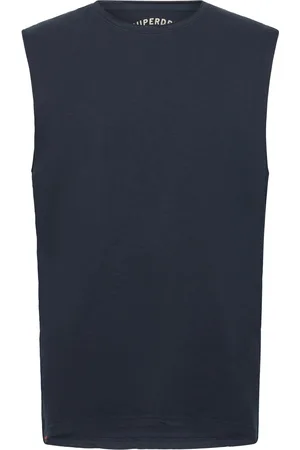 Superdry Raw Edge Slub Tank Tops T-shirts Sleeveless Navy