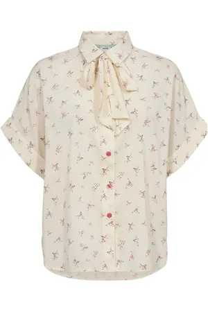 Numph Nululiana Ss Bow Shirt Tops Shirts Short-sleeved Beige