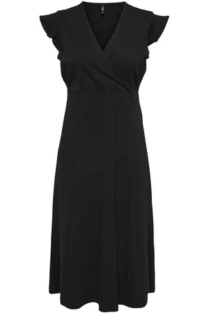 ONLY Onlmay Life S/L Wrap Midi Dress Jrs Polvipituinen Mekko Black