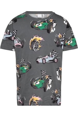 Lindex Top Ss Os Racercars Aop Tops T-shirts Short-sleeved Grey