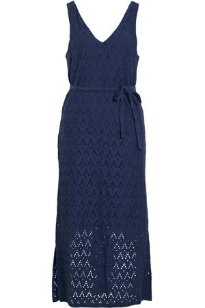 VILA Viamalina V-Neck S/L Midi Dress/Pb Polvipituinen Mekko Navy