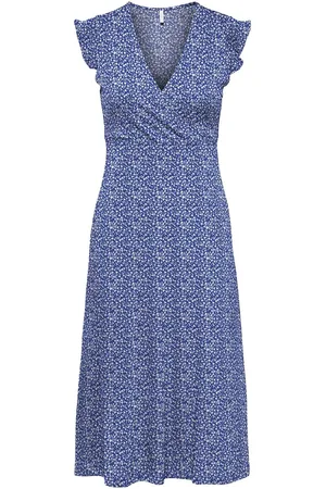 ONLY Onlmay Life S/L Wrap Midi Dress Jrs Polvipituinen Mekko Blue