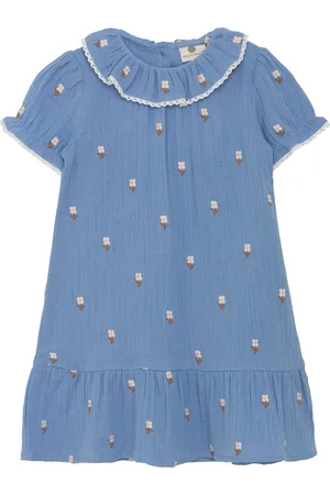 EN FANT Dress Ss Embroidery Muslin Dresses & Skirts Dresses Casual Dresses Short-sleeved Casual Dresses Blue