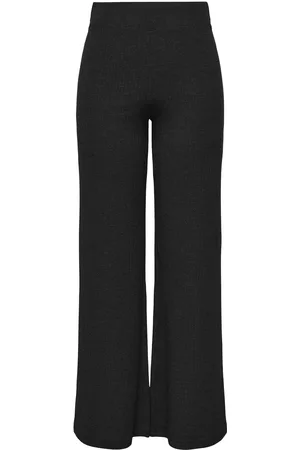 ONLY Onpseren Hw Rib Str Pnt Bottoms Trousers Wide Leg Black