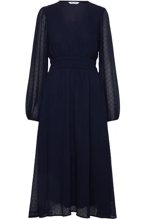 BUBBLEROOM Dobby Dot Smock Midi Dress Polvipituinen Mekko Black
