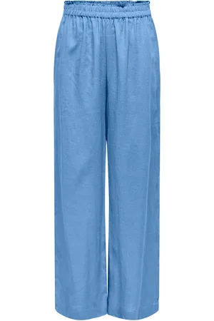 ONLY Onltokyo Hw Linen Blend Pant Pnt Noos Bottoms Trousers Wide Leg Blue