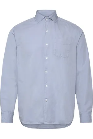 Oscar Jacobson Reg Fit Wide Spread C Gd Twill Tops Shirts Casual Blue