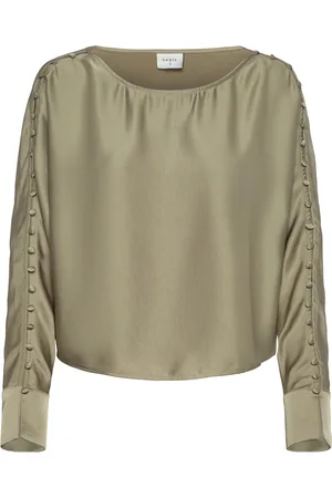 Dante 6 Rocco Satin Button Detail Top Tops Blouses Long-sleeved Green