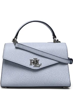 Ralph Lauren Crosshatch Leather Small Farrah Satchel Bags Crossbody Bags Blue
