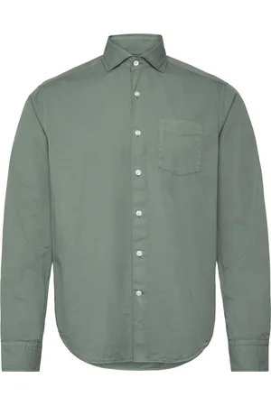 Oscar Jacobson Reg Fit Wide Spread C Gd Twill Tops Shirts Casual Green