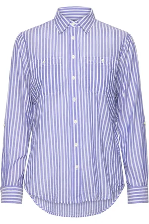Ralph Lauren Relaxed Fit Voile Roll-Tab-Sleeve Shirt Tops Shirts Blue