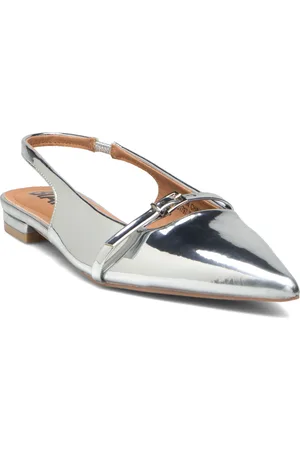 Bianco Biabari Pointy Flat Slingback Faux Leather Shoes Slingbacks Flat Slingbacks Silver
