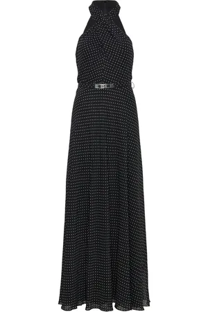 Ralph Lauren Polka-Dot Belted Georgette Halter Gown Dresses Evening Dresses Black