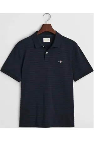 GANT Texture Stripe Polo Tops Polos Short-sleeved Black