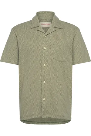Revolution Jaquard Short-Sleeved Cuban Shirt Tops Shirts Short-sleeved Shirts Green