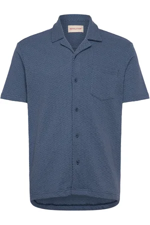 Revolution Jaquard Short-Sleeved Cuban Shirt Tops Shirts Short-sleeved Shirts Blue