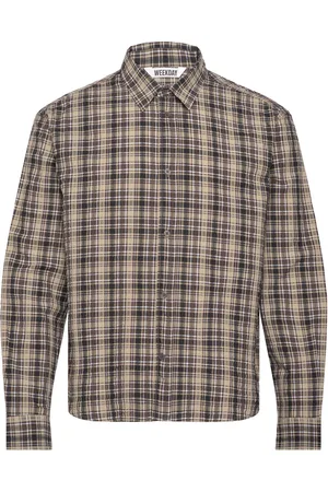 Weekday Relaxed Checked Long-Sleeved Shirt Tops Shirts Beige