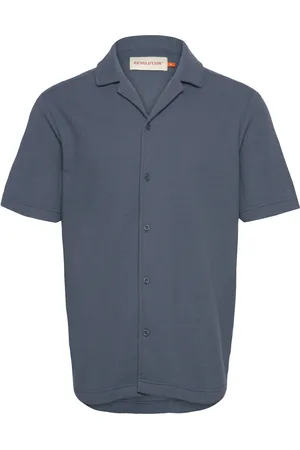 Revolution Short-Sleeved Cuban Shirt Tops Shirts Short-sleeved Shirts Blue