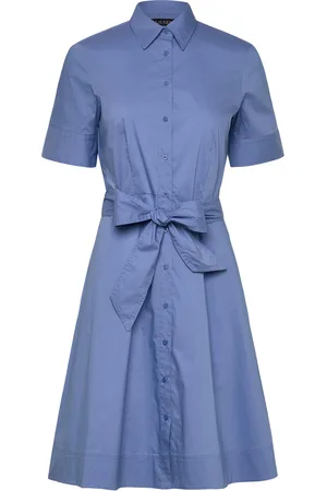 Ralph Lauren Silky Strtch Cotton-Dress Designers Knee-length & Midi Blue