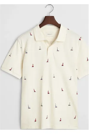 GANT Embroidered Graphic Polo Tops Polos Short-sleeved Cream