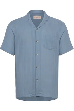 Revolution Short-Sleeved Cuban Shirt Tops Shirts Casual Shirts Blue