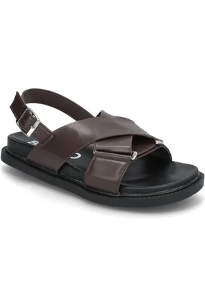 Bianco Biaoslo Cross Sandal Faux Leather Shoes Sandals Flat Sandals Brown