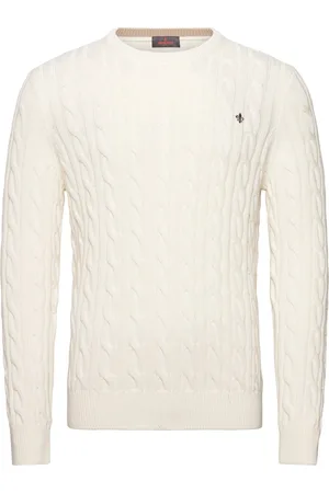 Morris Ethan Cable Ck Designers Knitwear Round Necks White