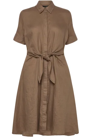 Ralph Lauren Tie-Front Linen Shirtdress Lyhyt Mekko Brown