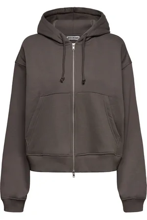 Weekday Boxy Zip Hoodie Tops Sweat-shirts & Hoodies Hoodies Brown