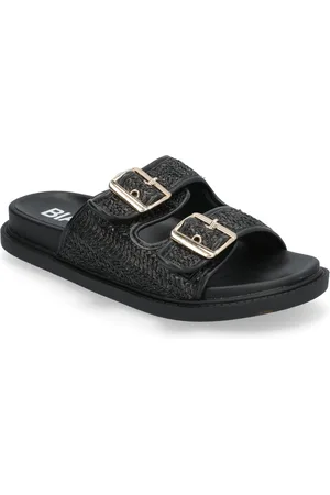 Bianco Biaoslo Buckle Slide Raffia Shoes Sandals Flat Sandals Black