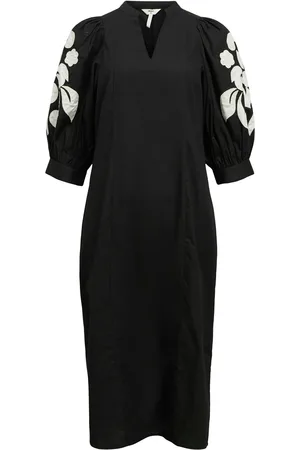 Object Objnaja Re 2/4 V-Neck Midi Dress 138 Polvipituinen Mekko Black