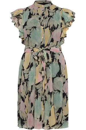 Ralph Lauren Floral Belted Georgette Shirtdress Lyhyt Mekko Black