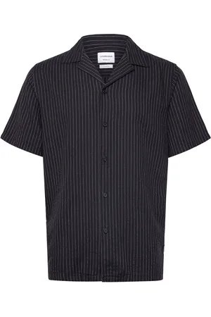 Lindbergh Striped Linen Blend Shirt S/S Tops Shirts Short-sleeved Shirts Navy