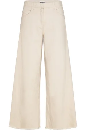Weekday Cotton Loose Trousers Bottoms Jeans Wide Cream