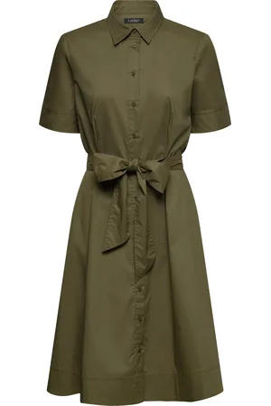 Ralph Lauren Silky Strtch Cotton-Dress Designers Knee-length & Midi Khaki Green
