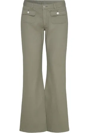 Monki Low Waisted Bootcut Twill Trousers Bottoms Trousers Wide Leg Green