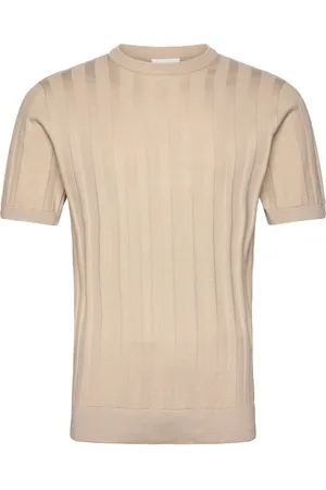 Lindbergh Knitted Crew Neck T-Shirt Tops T-shirts Short-sleeved Beige