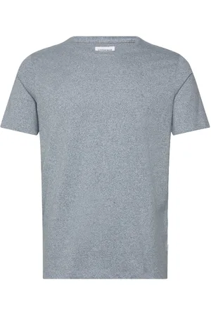 Lindbergh Mouliné O-Neck Tee S/S Tops T-shirts Short-sleeved Blue