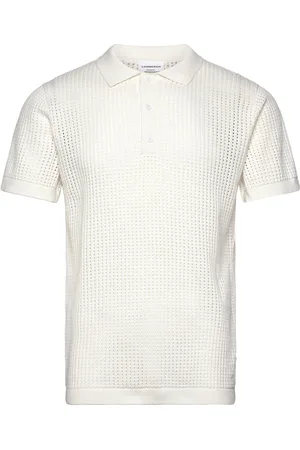 Lindbergh Crochet Knitted S/S V-Neck Polo Tops Polos Short-sleeved Cream