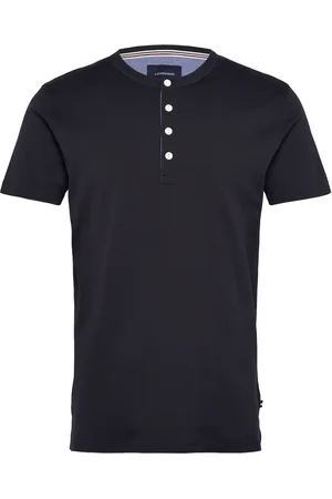 Lindbergh Ribbed Granddad Tee S/S Tops T-shirts Short-sleeved Navy