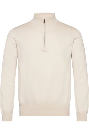 Oscar Jacobson Pat Half Zip L-S Designers Knitwear Half Zip Jumpers Cream