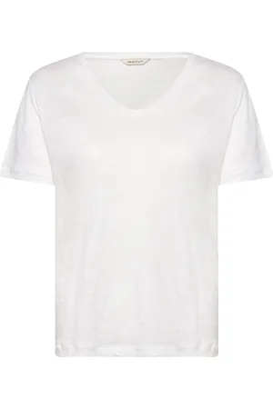GANT Reg Linen V-Neck Ss T-Shirt Tops T-shirts & Tops Short-sleeved White