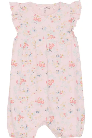 Minymo Suit Ss Aop Rib Bodysuits Short-sleeved Pink