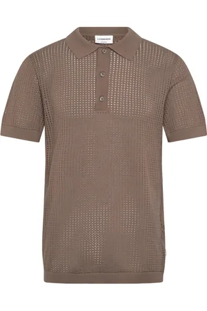 Lindbergh Crochet Knitted S/S Polo Tops Polos Short-sleeved Brown