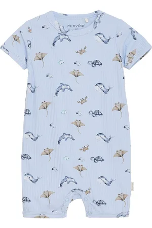 Minymo Suit Ss Aop Rib Bodysuits Short-sleeved Blue
